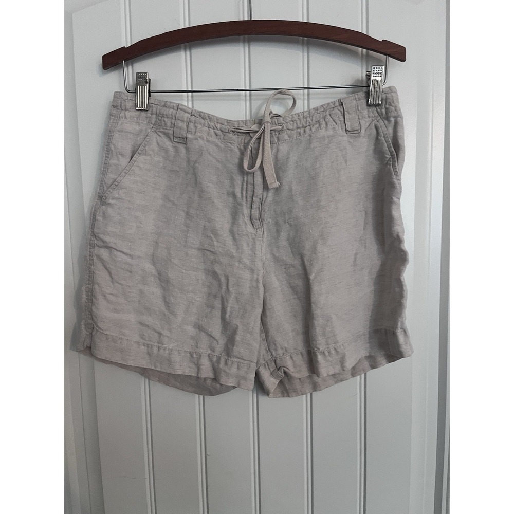 TALBOTS Womens 4 SHORTS Beige LINEN Drawstring Irish Linen 474